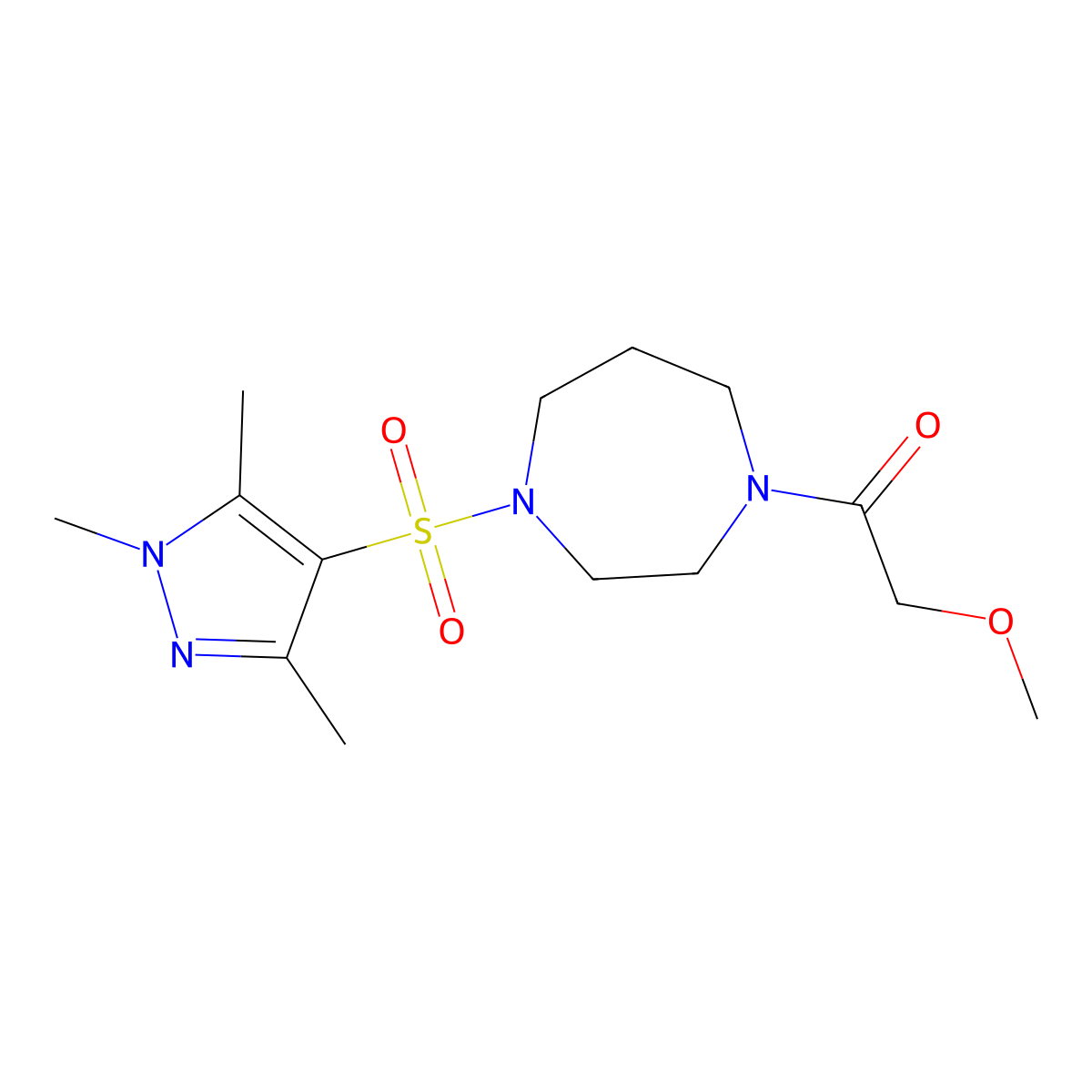 2-methoxy-1-(4-((1,3,5-trimethyl-1H-pyrazol-4-yl)sulfonyl)-1,4-diazepan-1-yl)ethanone molecular structure, CAS 1903718-43-3