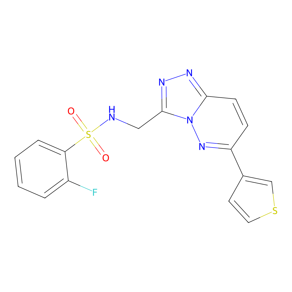 2-fluoro-N-((6-(thiophen-3-yl)-[1,2,4]triazolo[4,3-b]pyridazin-3-yl)methyl)benzenesulfonamide molecular structure, CAS 1903719-28-7