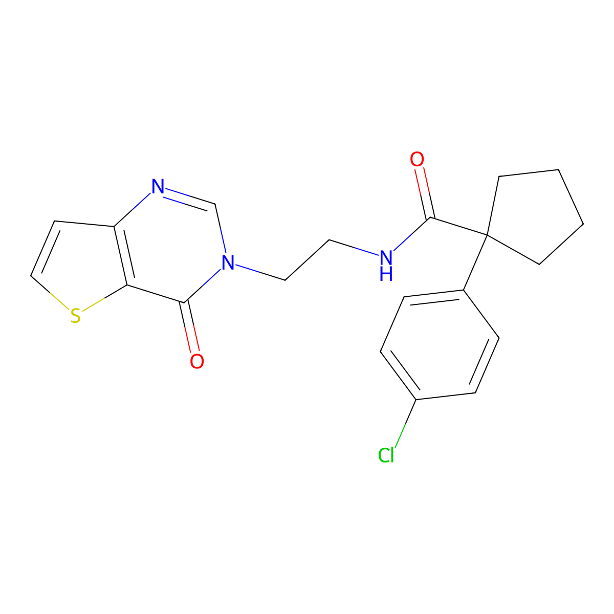 1-(4-chlorophenyl)-N-(2-(4-oxothieno[3,2-d]pyrimidin-3(4H)-yl)ethyl)cyclopentanecarboxamide molecular structure, CAS 1903720-18-2