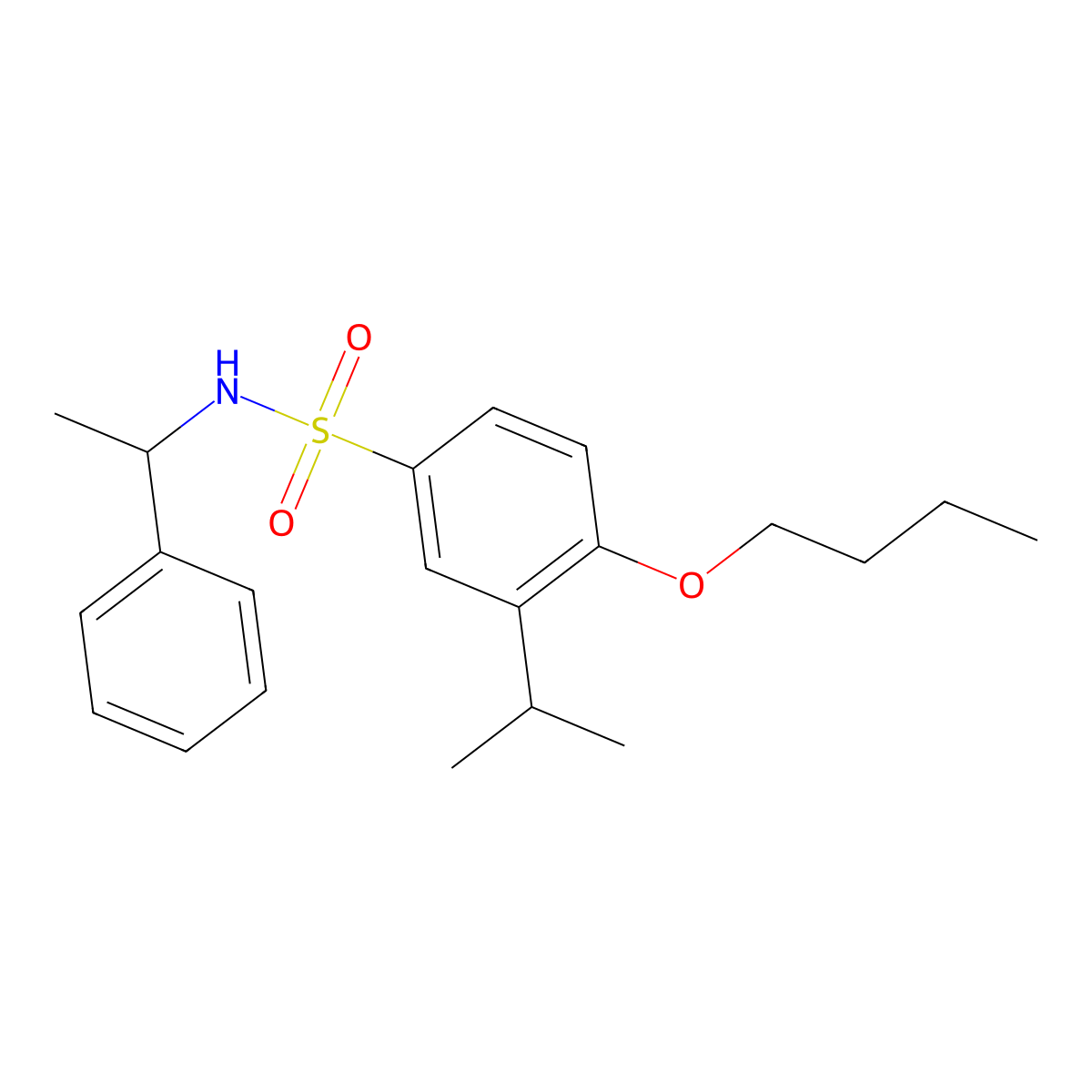4-butoxy-N-(1-phenylethyl)-3-(propan-2-yl)benzene-1-sulfonamide molecular structure, CAS 1903723-41-0