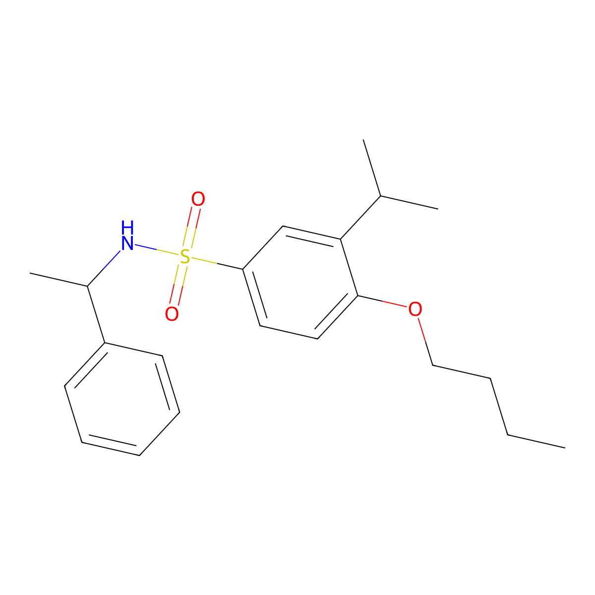 4-butoxy-N-(1-phenylethyl)-3-(propan-2-yl)benzene-1-sulfonamide molecular structure, CAS 1903723-41-0