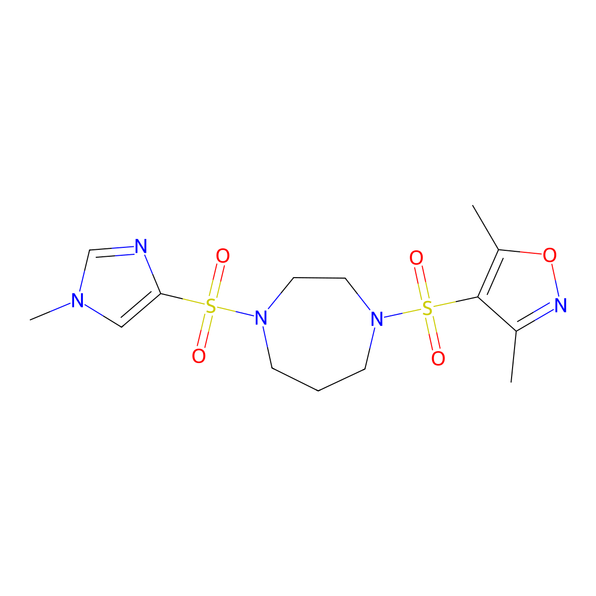 3,5-dimethyl-4-((4-((1-methyl-1H-imidazol-4-yl)sulfonyl)-1,4-diazepan-1-yl)sulfonyl)isoxazole molecular structure, CAS 1903726-47-5