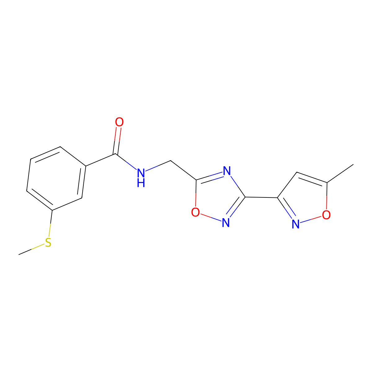 N-((3-(5-methylisoxazol-3-yl)-1,2,4-oxadiazol-5-yl)methyl)-3-(methylthio)benzamide molecular structure, CAS 1903729-13-4