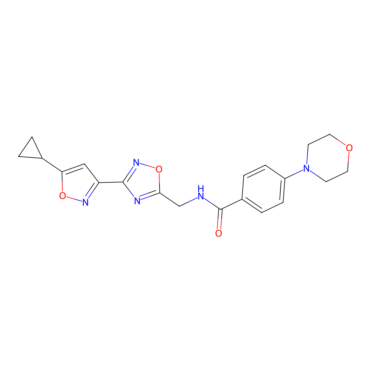 N-((3-(5-cyclopropylisoxazol-3-yl)-1,2,4-oxadiazol-5-yl)methyl)-4-morpholinobenzamide molecular structure, CAS 1903729-17-8