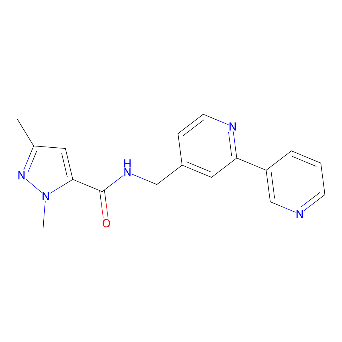 N-({[2,3'-bipyridine]-4-yl}methyl)-1,3-dimethyl-1H-pyrazole-5-carboxamide molecular structure, CAS 1903733-60-7