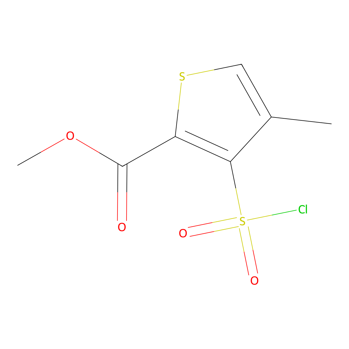 Methyl 3-(chlorosulfonyl)-4-methylthiophene-2-carboxylate molecular structure, CAS 190375-00-9