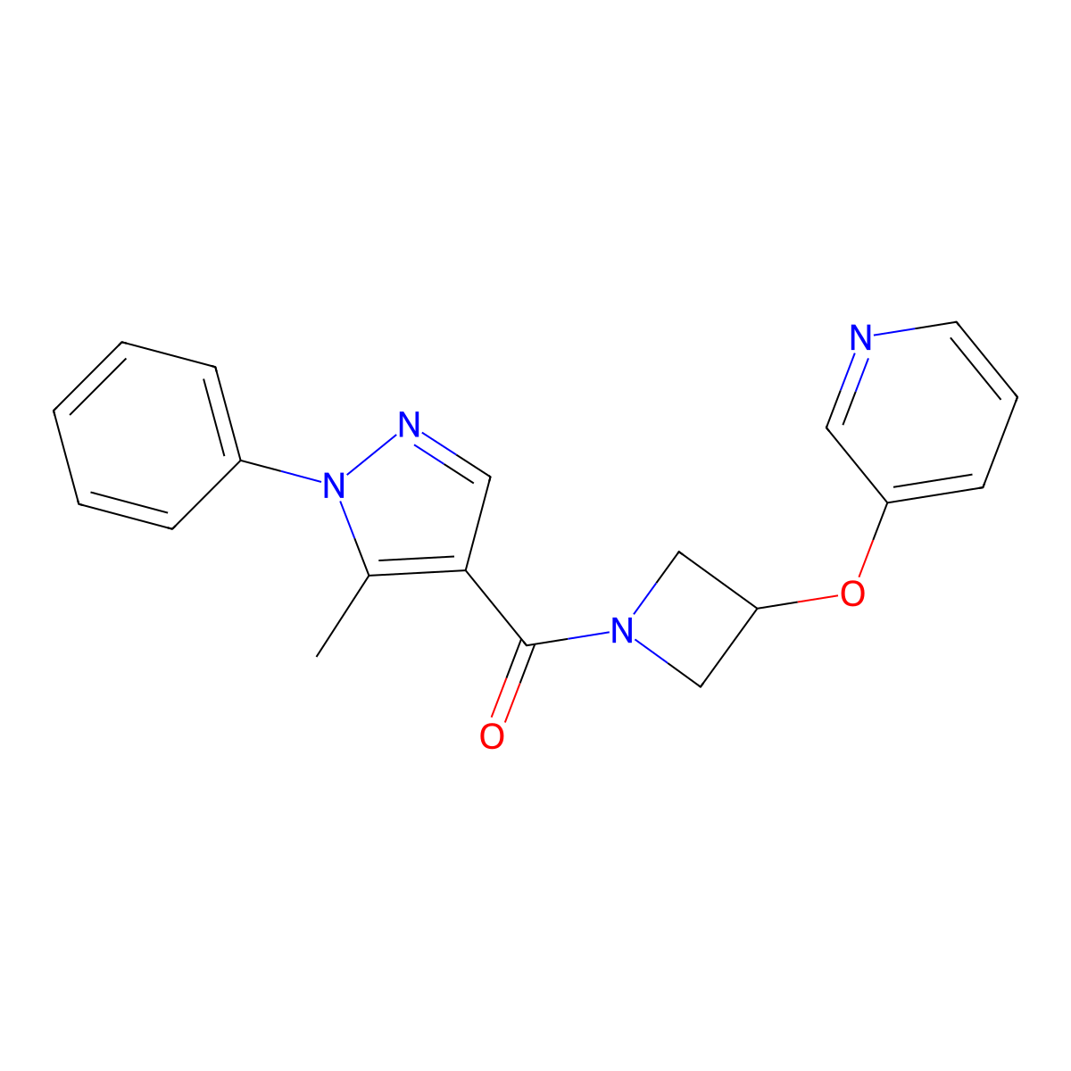 (5-methyl-1-phenyl-1H-pyrazol-4-yl)(3-(pyridin-3-yloxy)azetidin-1-yl)methanone molecular structure, CAS 1903751-77-8