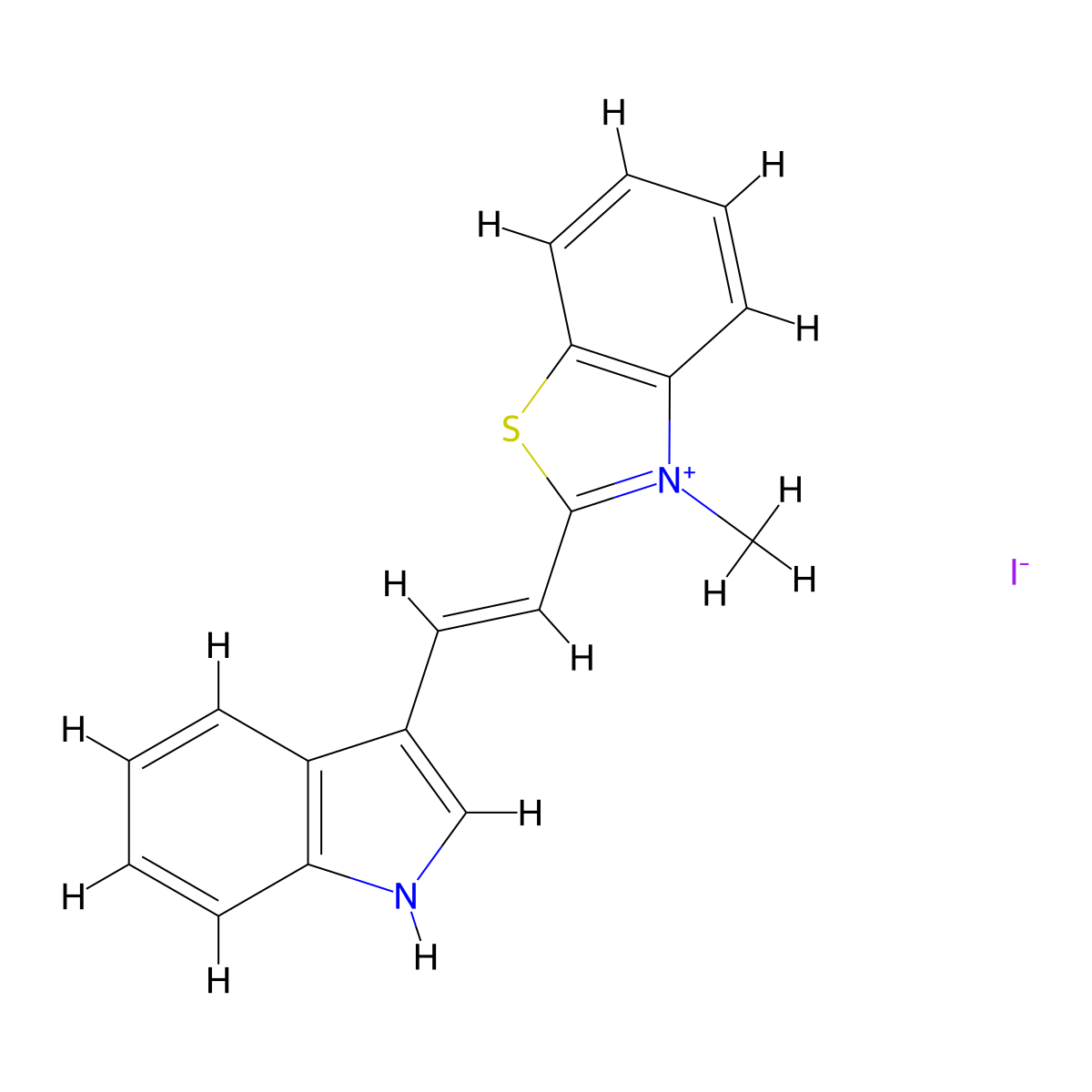 (E)-2-(2-(1H-indol-3-yl)vinyl)-3-methylbenzo[d]thiazol-3-ium iodide molecular structure, CAS 1903757-25-4