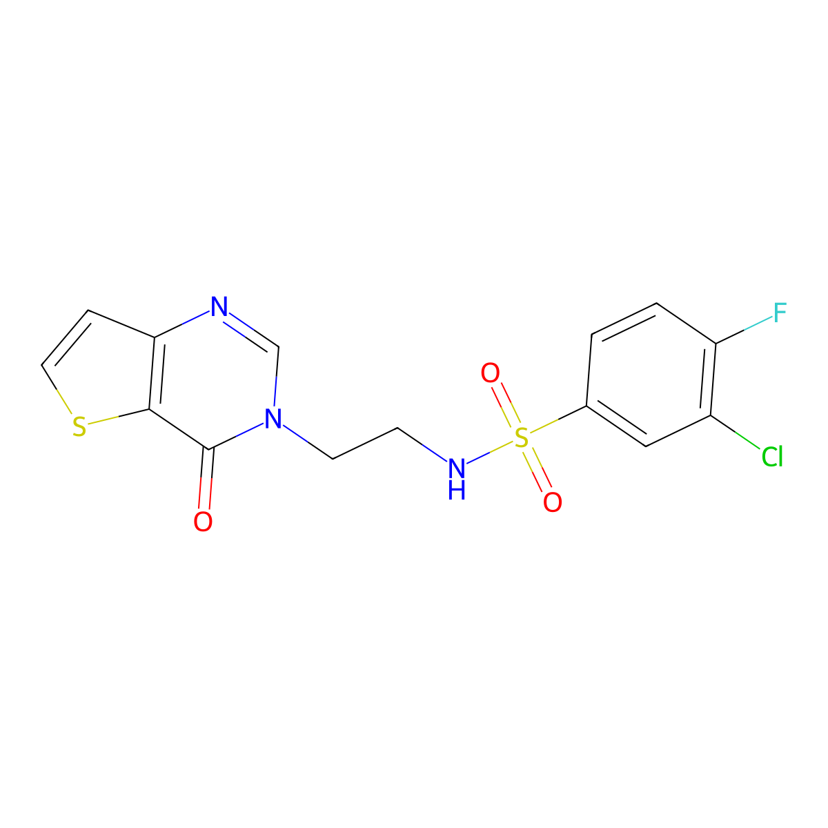3-chloro-4-fluoro-N-(2-(4-oxothieno[3,2-d]pyrimidin-3(4H)-yl)ethyl)benzenesulfonamide molecular structure, CAS 1903771-01-6