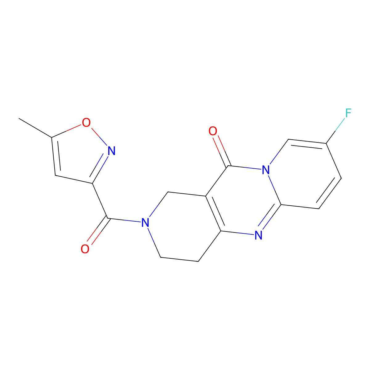 8-fluoro-2-(5-methylisoxazole-3-carbonyl)-3,4-dihydro-1H-dipyrido[1,2-a:4',3'-d]pyrimidin-11(2H)-one molecular structure, CAS 1903771-98-1