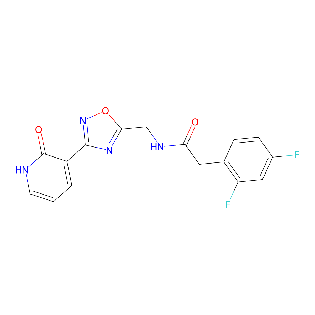 2-(2,4-difluorophenyl)-N-((3-(2-oxo-1,2-dihydropyridin-3-yl)-1,2,4-oxadiazol-5-yl)methyl)acetamide molecular structure, CAS 1903777-90-1