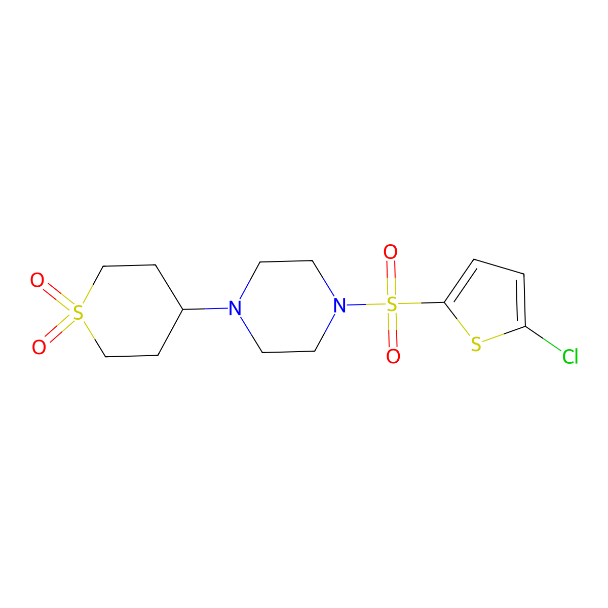 4-(4-((5-chlorothiophen-2-yl)sulfonyl)piperazin-1-yl)tetrahydro-2H-thiopyran 1,1-dioxide molecular structure, CAS 1903782-04-6