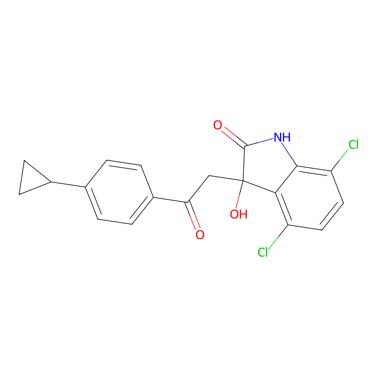 4,7-Dichloro-3-(2-(4-cyclopropylphenyl)-2-oxoethyl)-3-hydroxyindolin-2-one molecular structure, CAS 1903783-48-1