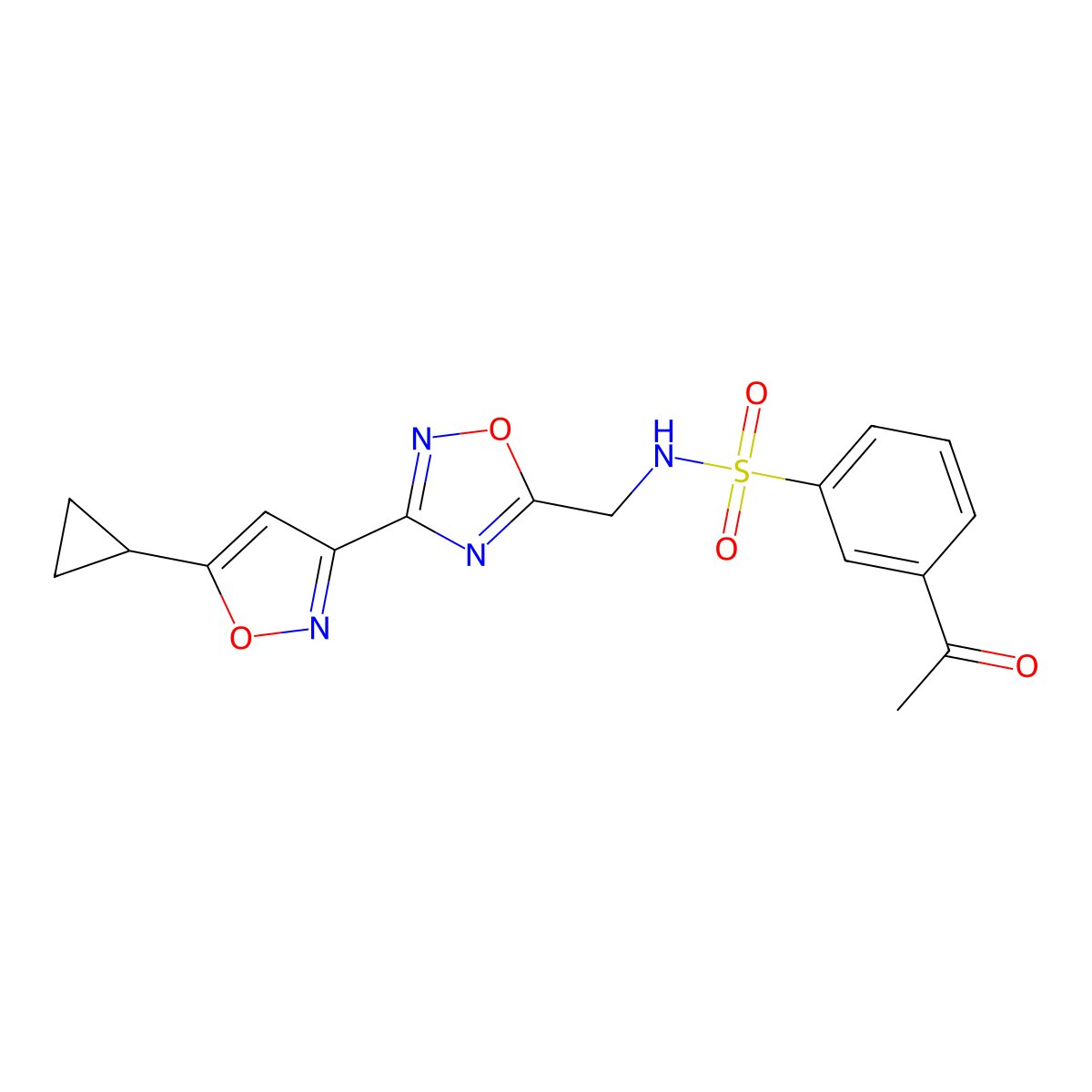 3-acetyl-N-((3-(5-cyclopropylisoxazol-3-yl)-1,2,4-oxadiazol-5-yl)methyl)benzenesulfonamide molecular structure, CAS 1903785-00-1