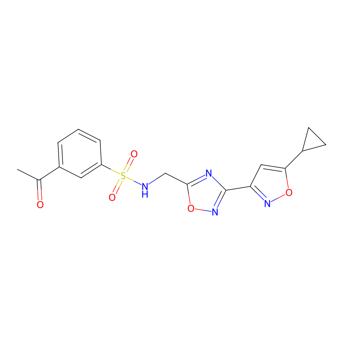 3-acetyl-N-((3-(5-cyclopropylisoxazol-3-yl)-1,2,4-oxadiazol-5-yl)methyl)benzenesulfonamide molecular structure, CAS 1903785-00-1