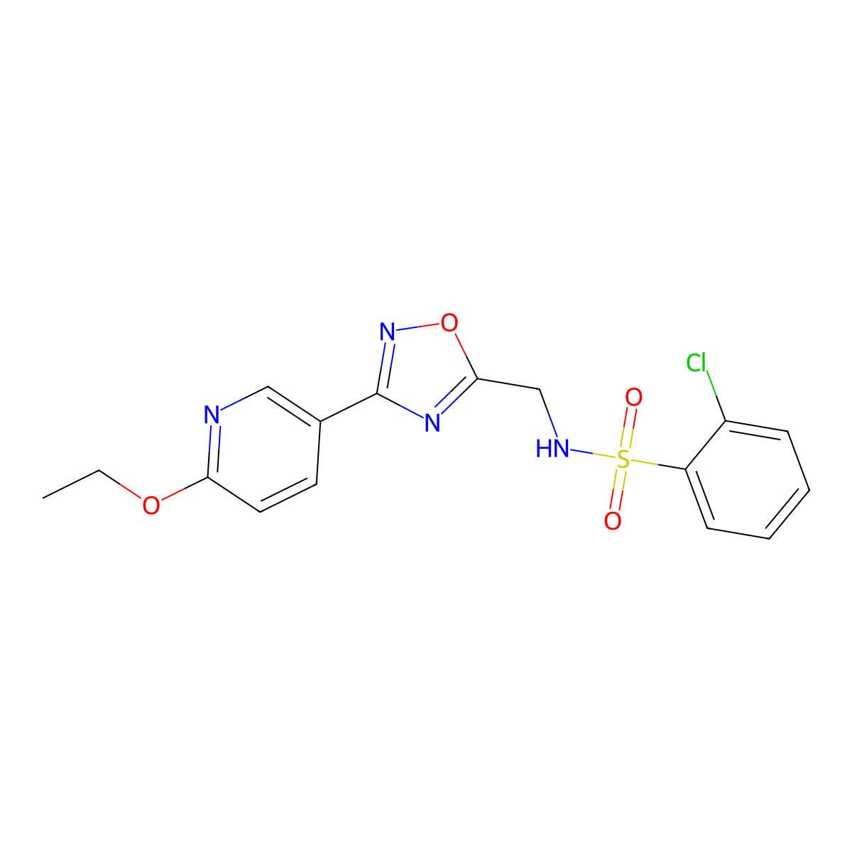 2-chloro-N-((3-(6-ethoxypyridin-3-yl)-1,2,4-oxadiazol-5-yl)methyl)benzenesulfonamide molecular structure, CAS 1903785-04-5