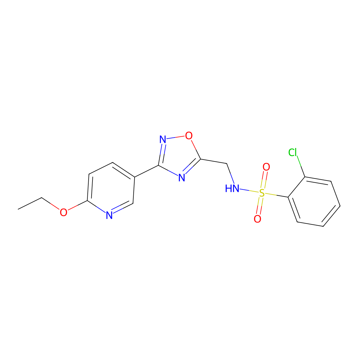 2-chloro-N-((3-(6-ethoxypyridin-3-yl)-1,2,4-oxadiazol-5-yl)methyl)benzenesulfonamide molecular structure, CAS 1903785-04-5