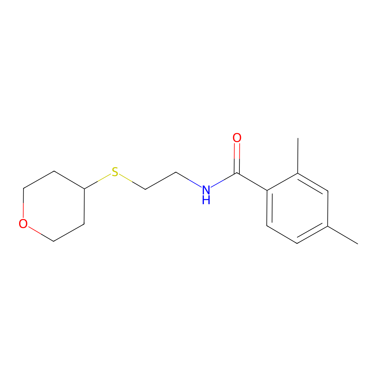 2,4-dimethyl-N-[2-(oxan-4-ylsulfanyl)ethyl]benzamide molecular structure, CAS 1903790-00-0