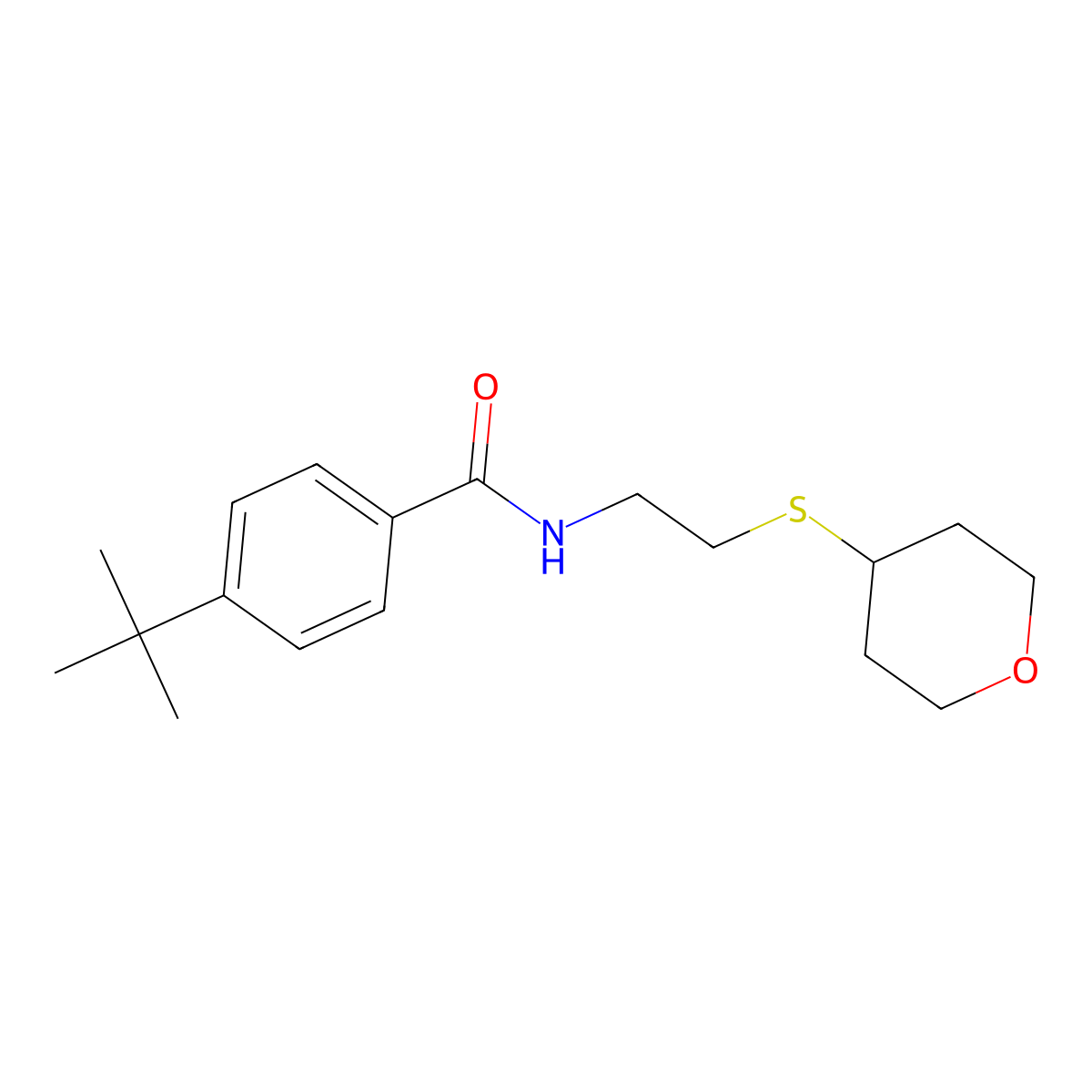 4-tert-butyl-N-[2-(oxan-4-ylsulfanyl)ethyl]benzamide molecular structure, CAS 1903792-38-0