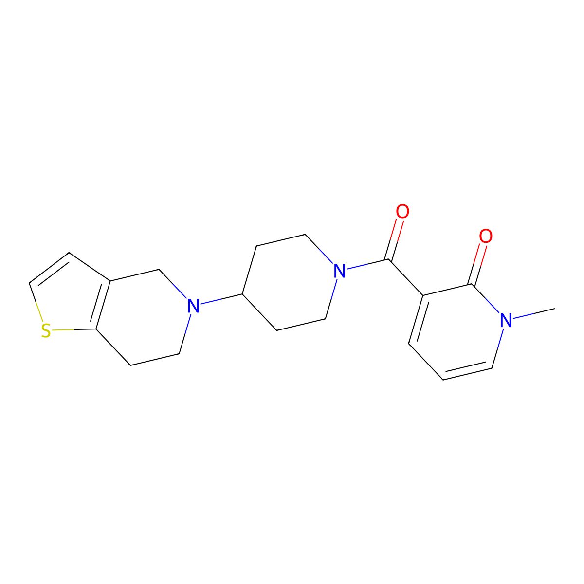 3-(4-(6,7-dihydrothieno[3,2-c]pyridin-5(4H)-yl)piperidine-1-carbonyl)-1-methylpyridin-2(1H)-one molecular structure, CAS 1903794-09-1