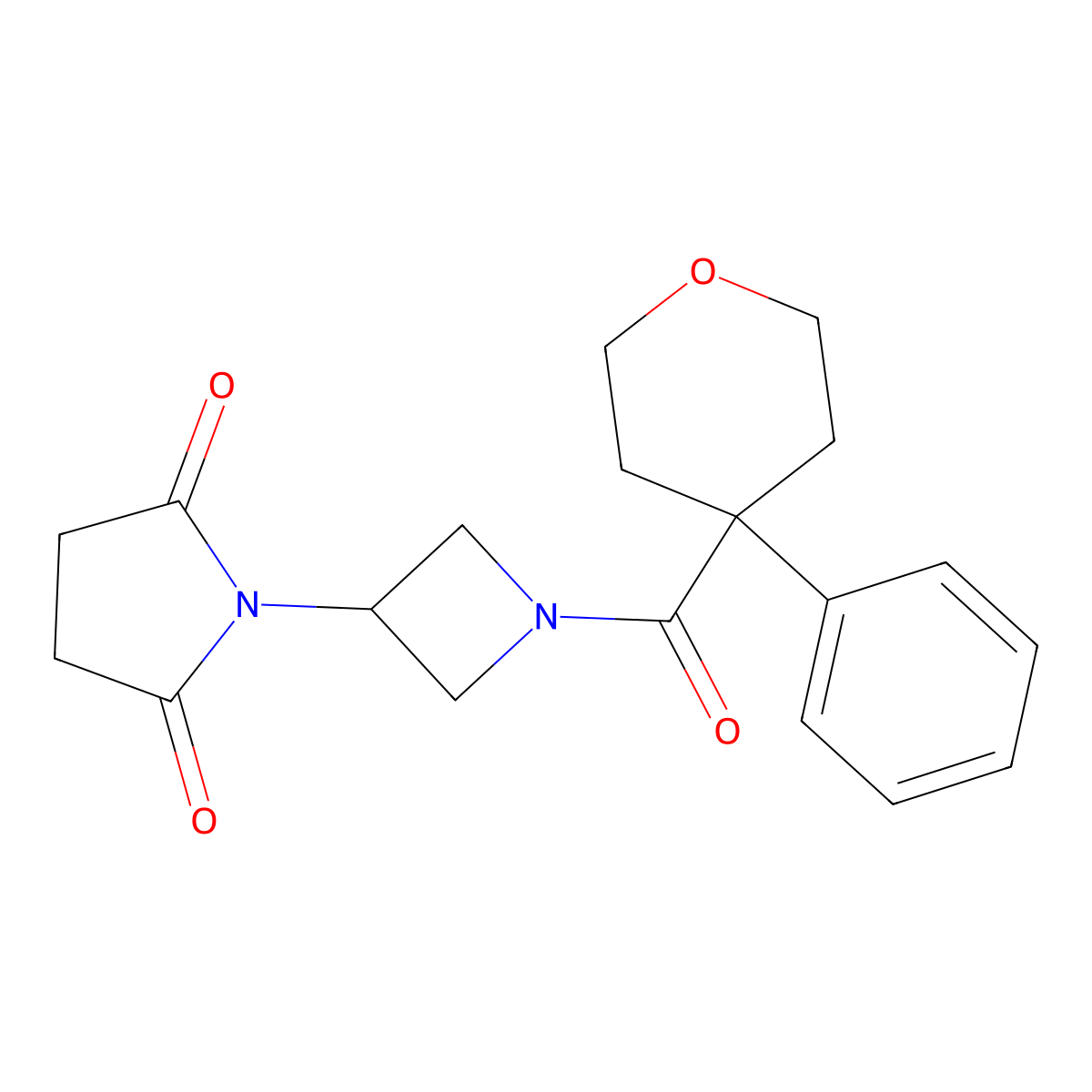 1-(1-(4-phenyltetrahydro-2H-pyran-4-carbonyl)azetidin-3-yl)pyrrolidine-2,5-dione molecular structure, CAS 1903795-84-5