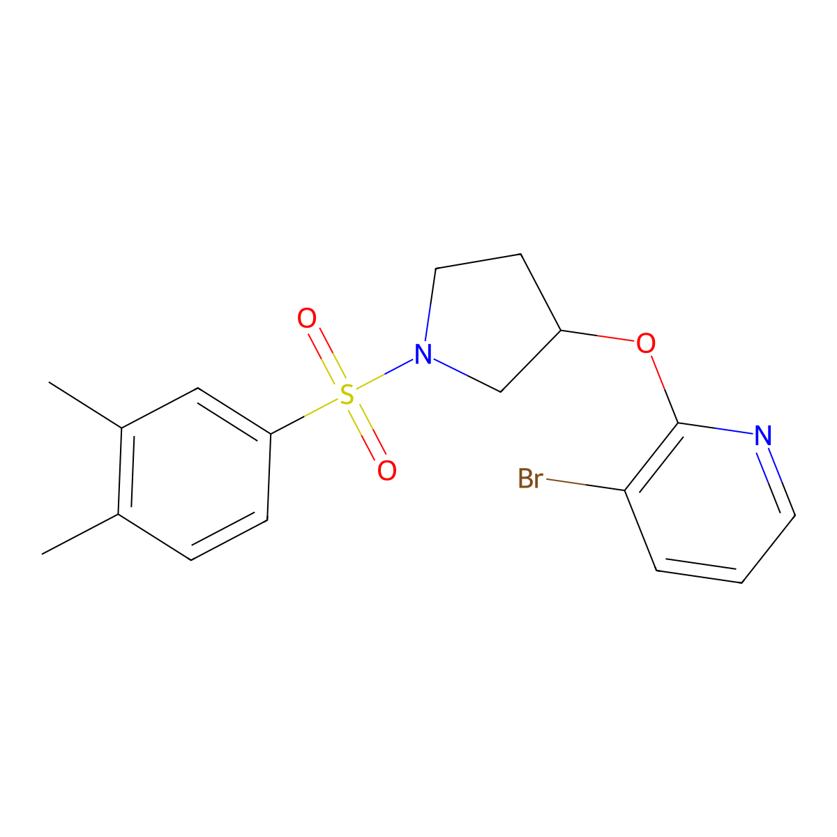 3-Bromo-2-((1-((3,4-dimethylphenyl)sulfonyl)pyrrolidin-3-yl)oxy)pyridine molecular structure, CAS 1903821-38-4