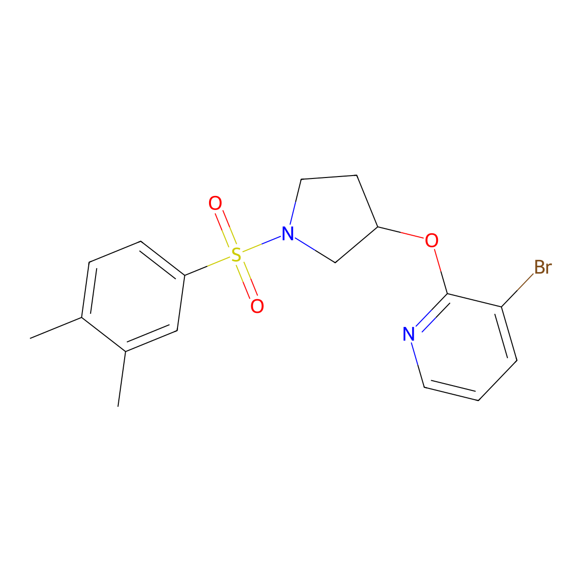 3-Bromo-2-((1-((3,4-dimethylphenyl)sulfonyl)pyrrolidin-3-yl)oxy)pyridine molecular structure, CAS 1903821-38-4