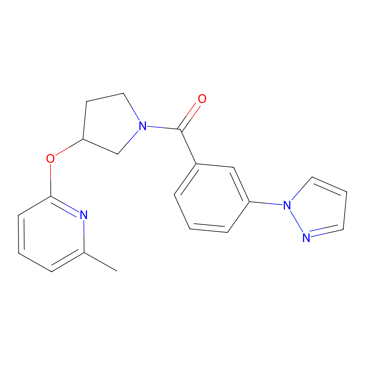 (3-(1H-pyrazol-1-yl)phenyl)(3-((6-methylpyridin-2-yl)oxy)pyrrolidin-1-yl)methanone molecular structure, CAS 1903821-80-6