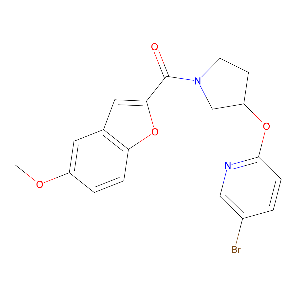 (3-((5-Bromopyridin-2-yl)oxy)pyrrolidin-1-yl)(5-methoxybenzofuran-2-yl)methanone molecular structure, CAS 1903823-89-1