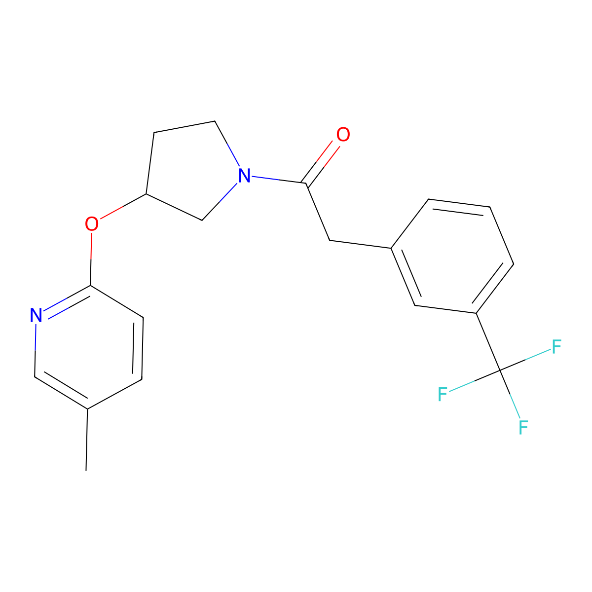1-(3-((5-Methylpyridin-2-yl)oxy)pyrrolidin-1-yl)-2-(3-(trifluoromethyl)phenyl)ethanone molecular structure, CAS 1903828-53-4