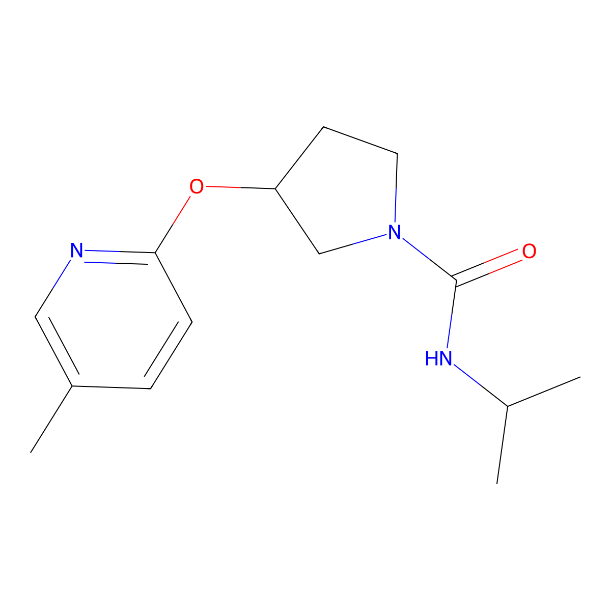 N-isopropyl-3-((5-methylpyridin-2-yl)oxy)pyrrolidine-1-carboxamide molecular structure, CAS 1903829-00-4