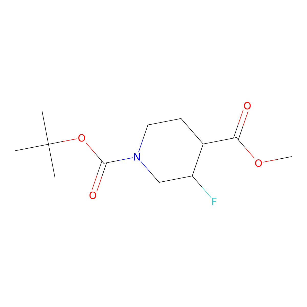 (3,4)-Trans-1-tert-butyl 4-methyl 3-fluoropiperidine-1,4-dicarboxylate racemate molecular structure, CAS 1903833-67-9