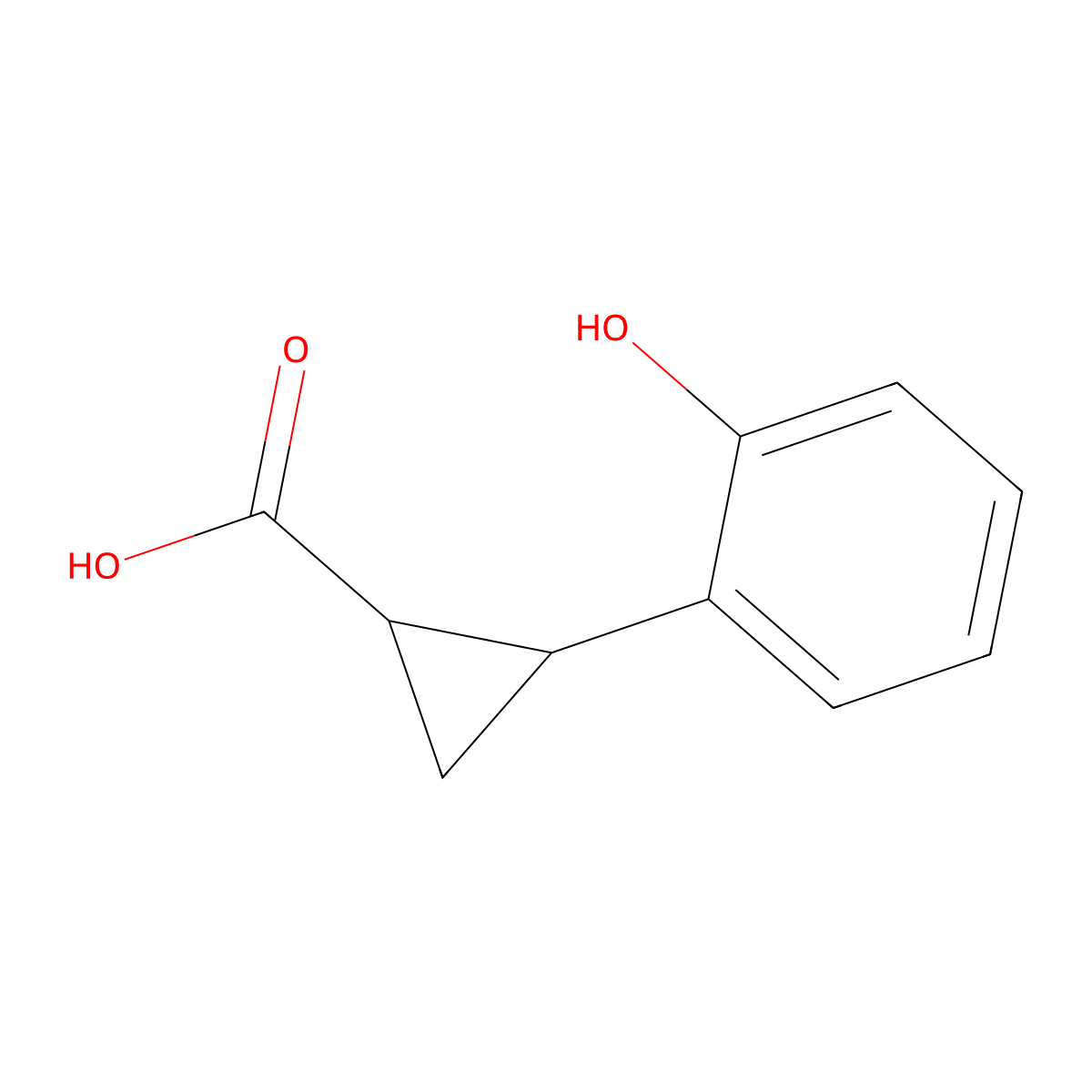 rac-(1R,2R)-2-(2-hydroxyphenyl)cyclopropane-1-carboxylic acid, trans molecular structure, CAS 1903835-32-4