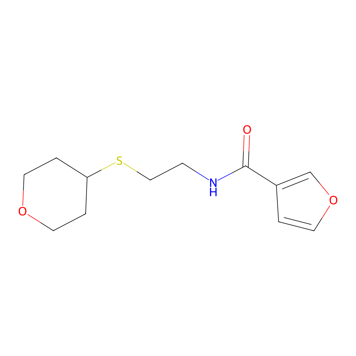 N-(2-((tetrahydro-2H-pyran-4-yl)thio)ethyl)furan-3-carboxamide molecular structure, CAS 1903842-48-7