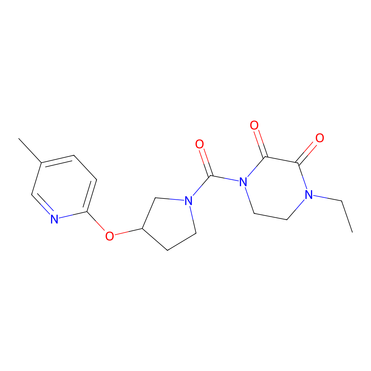 1-Ethyl-4-{3-[(5-methylpyridin-2-yl)oxy]pyrrolidine-1-carbonyl}piperazine-2,3-dione molecular structure, CAS 1903842-61-4