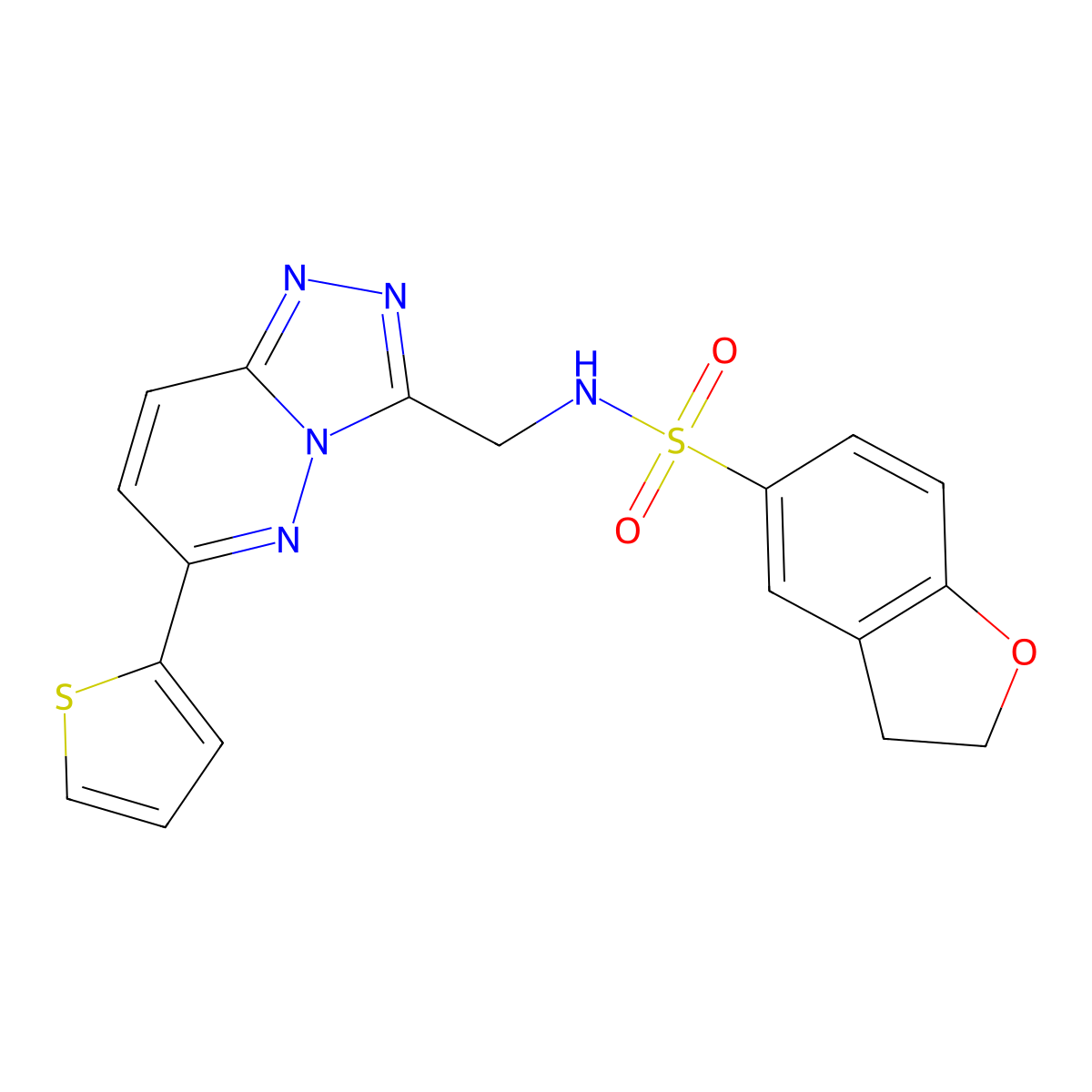 N-((6-(thiophen-2-yl)-[1,2,4]triazolo[4,3-b]pyridazin-3-yl)methyl)-2,3-dihydrobenzofuran-5-sulfonamide molecular structure, CAS 1903842-93-2