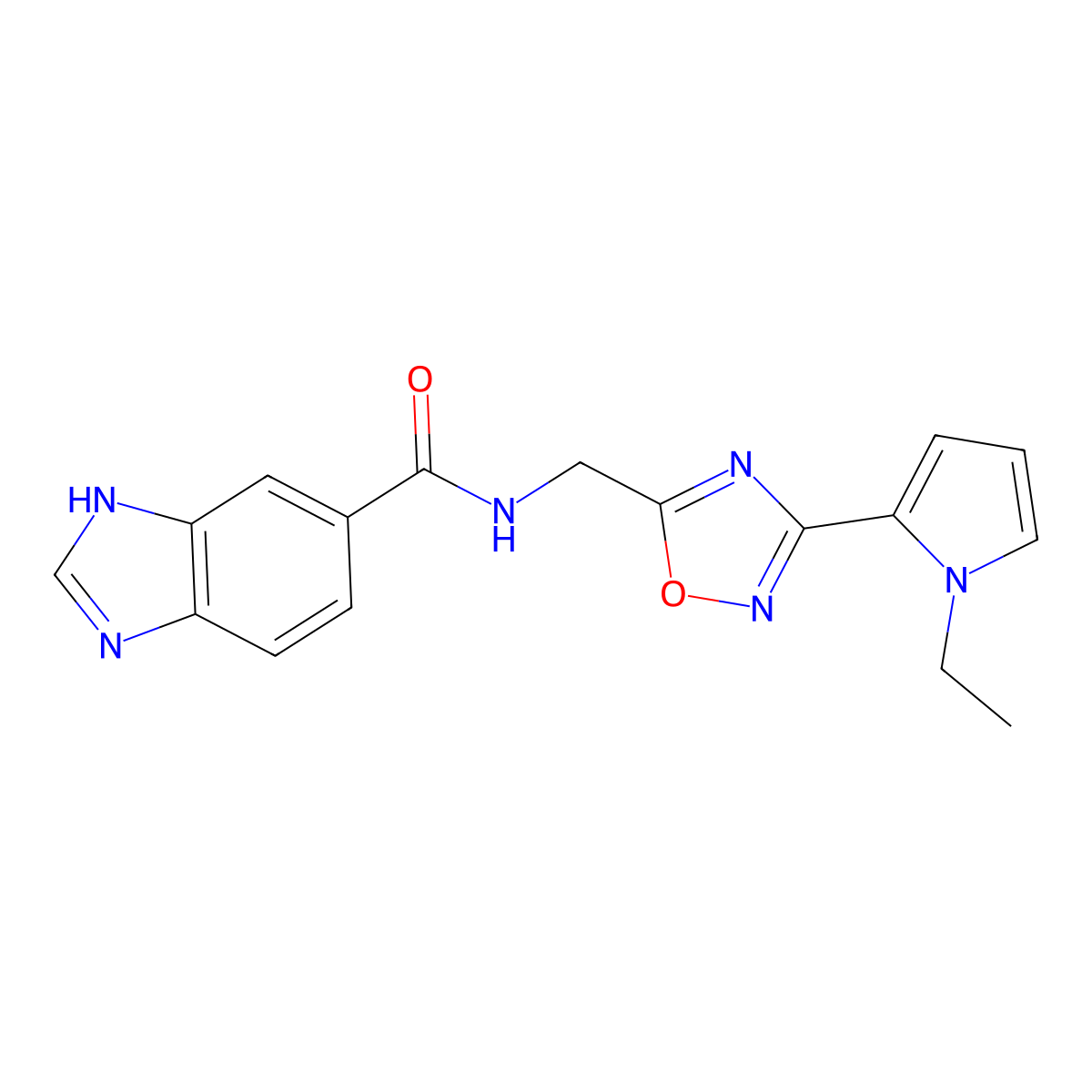 N-((3-(1-ethyl-1H-pyrrol-2-yl)-1,2,4-oxadiazol-5-yl)methyl)-1H-benzo[d]imidazole-5-carboxamide molecular structure, CAS 1903843-49-1