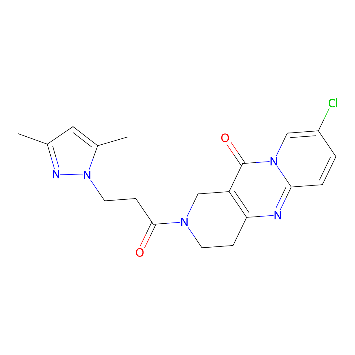 13-chloro-5-[3-(3,5-dimethyl-1H-pyrazol-1-yl)propanoyl]-1,5,9-triazatricyclo[8.4.0.0^{3,8}]tetradeca-3(8),9,11,13-tetraen-2-one molecular structure, CAS 1903844-74-5