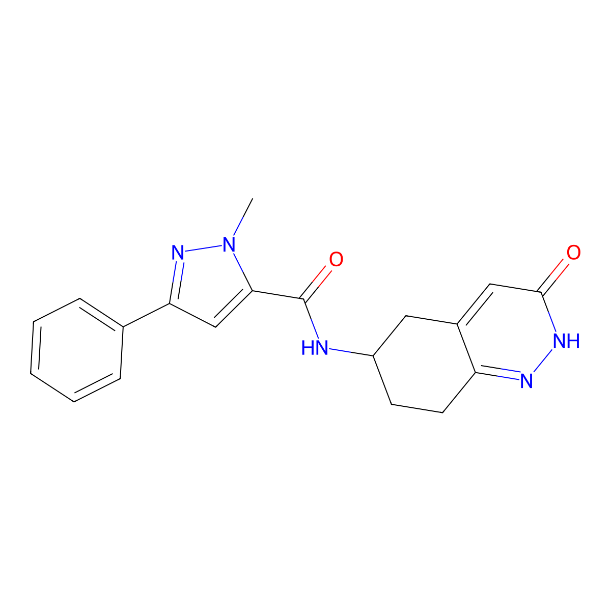 1-methyl-N-(3-oxo-2,3,5,6,7,8-hexahydrocinnolin-6-yl)-3-phenyl-1H-pyrazole-5-carboxamide molecular structure, CAS 1903844-79-0
