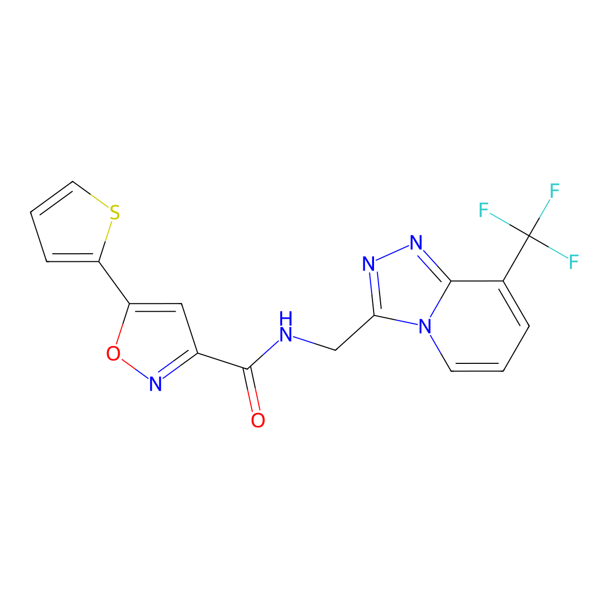 5-(thiophen-2-yl)-N-((8-(trifluoromethyl)-[1,2,4]triazolo[4,3-a]pyridin-3-yl)methyl)isoxazole-3-carboxamide molecular structure, CAS 1903847-27-7