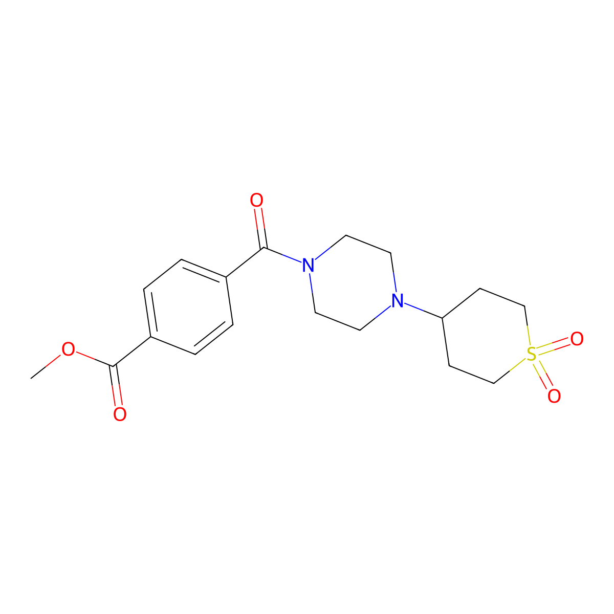 methyl 4-(4-(1,1-dioxidotetrahydro-2H-thiopyran-4-yl)piperazine-1-carbonyl)benzoate molecular structure, CAS 1903847-71-1