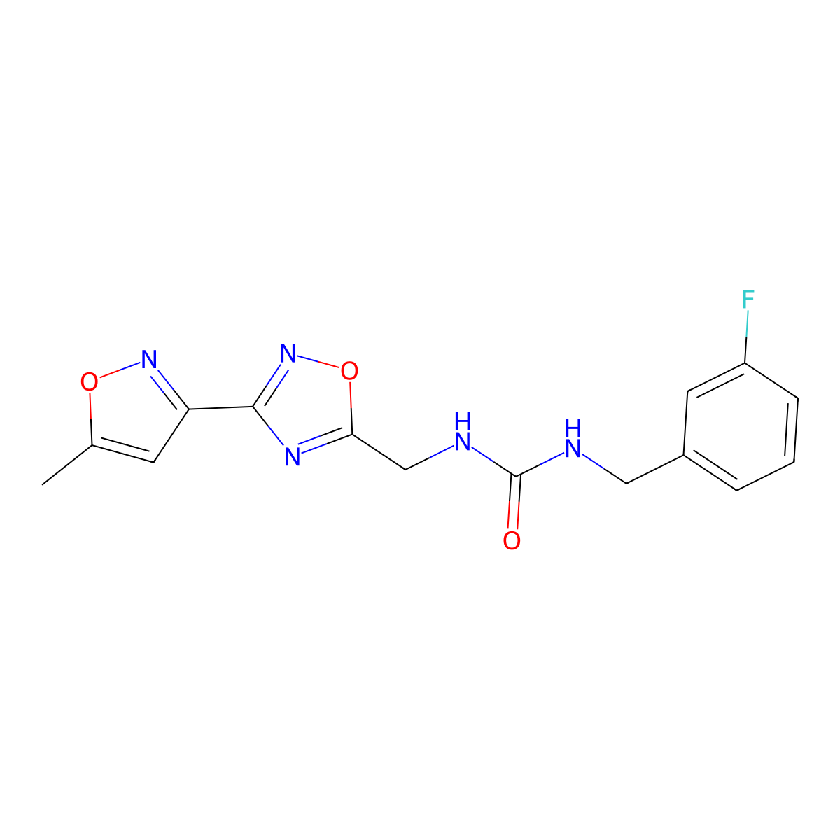 1-(3-Fluorobenzyl)-3-((3-(5-methylisoxazol-3-yl)-1,2,4-oxadiazol-5-yl)methyl)urea molecular structure, CAS 1903848-24-7