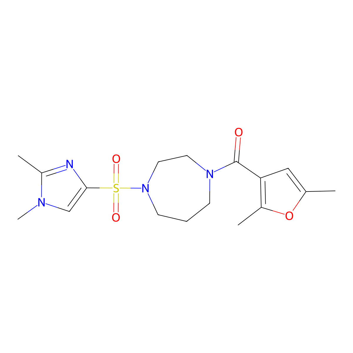 (4-((1,2-dimethyl-1H-imidazol-4-yl)sulfonyl)-1,4-diazepan-1-yl)(2,5-dimethylfuran-3-yl)methanone molecular structure, CAS 1903848-32-7