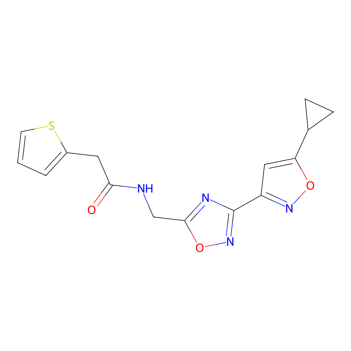 N-((3-(5-cyclopropylisoxazol-3-yl)-1,2,4-oxadiazol-5-yl)methyl)-2-(thiophen-2-yl)acetamide molecular structure, CAS 1903848-72-5