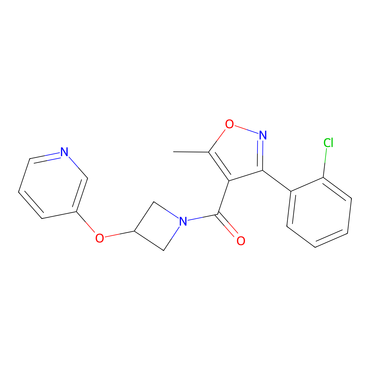 (3-(2-Chlorophenyl)-5-methylisoxazol-4-yl)(3-(pyridin-3-yloxy)azetidin-1-yl)methanone molecular structure, CAS 1903854-92-1
