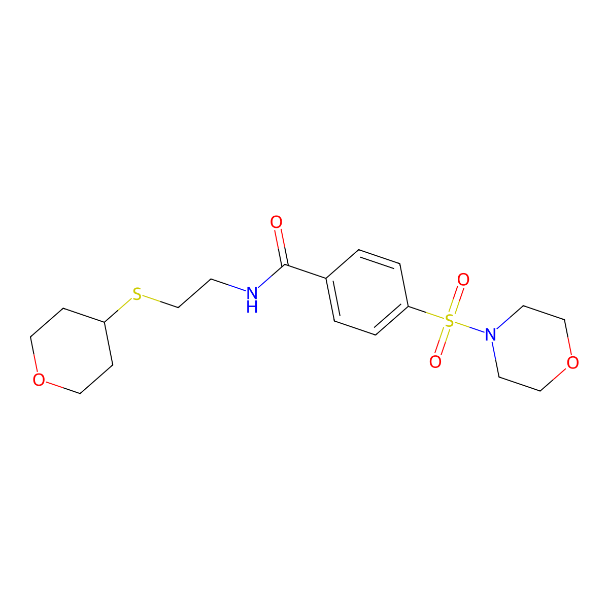 4-(morpholine-4-sulfonyl)-N-[2-(oxan-4-ylsulfanyl)ethyl]benzamide molecular structure, CAS 1903863-41-1
