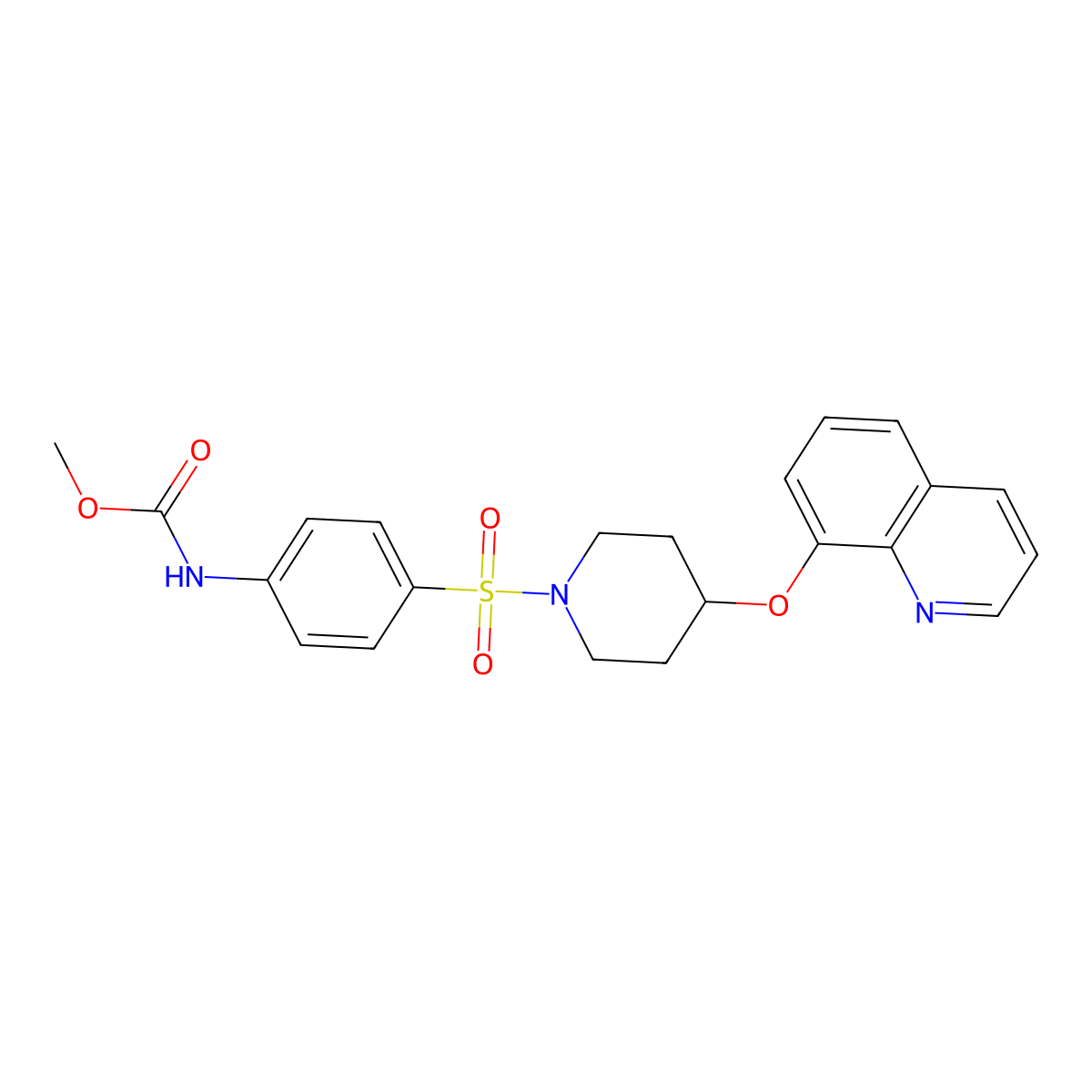 Methyl (4-((4-(quinolin-8-yloxy)piperidin-1-yl)sulfonyl)phenyl)carbamate molecular structure, CAS 1903865-04-2