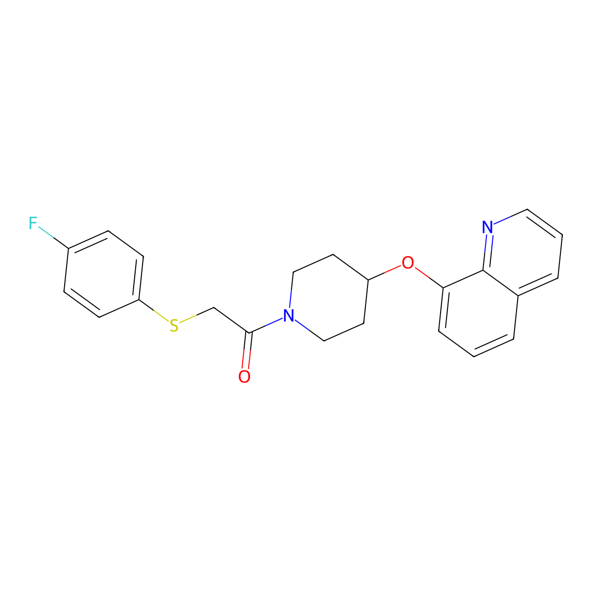2-((4-Fluorophenyl)thio)-1-(4-(quinolin-8-yloxy)piperidin-1-yl)ethanone molecular structure, CAS 1903871-12-4