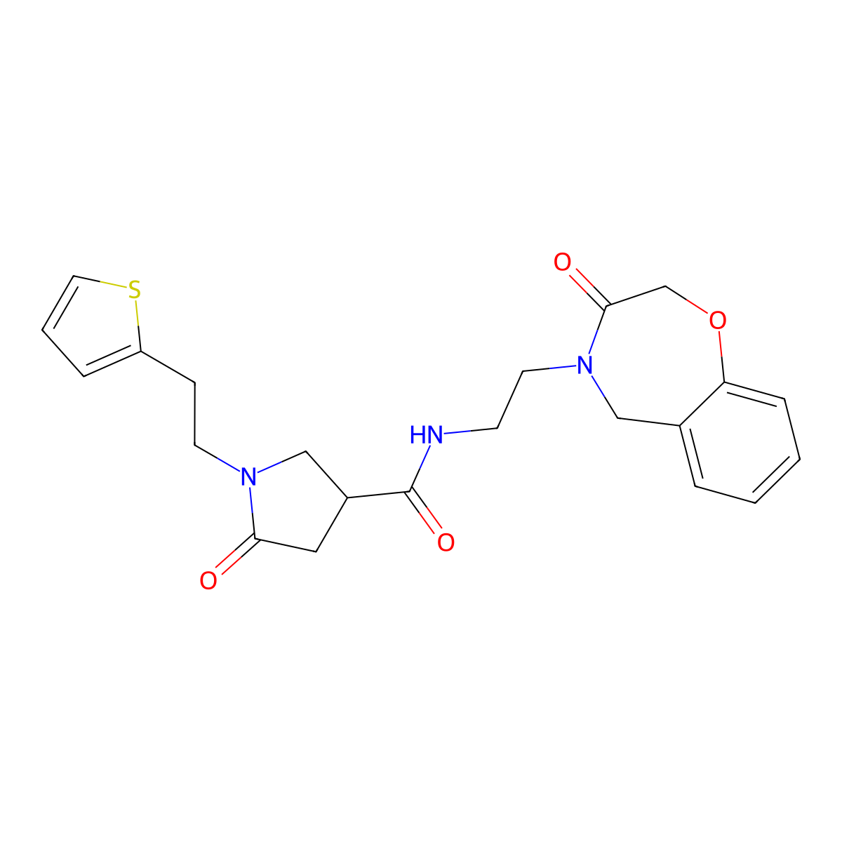 5-oxo-N-(2-(3-oxo-2,3-dihydrobenzo[f][1,4]oxazepin-4(5H)-yl)ethyl)-1-(2-(thiophen-2-yl)ethyl)pyrrolidine-3-carboxamide molecular structure, CAS 1903875-86-4