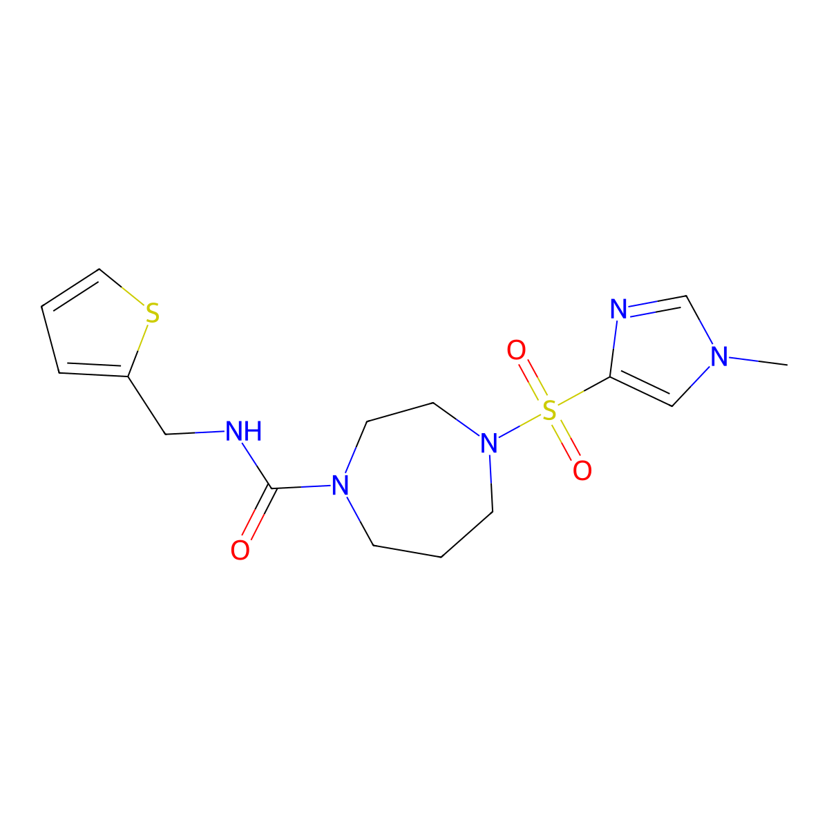 4-((1-methyl-1H-imidazol-4-yl)sulfonyl)-N-(thiophen-2-ylmethyl)-1,4-diazepane-1-carboxamide molecular structure, CAS 1903880-46-5